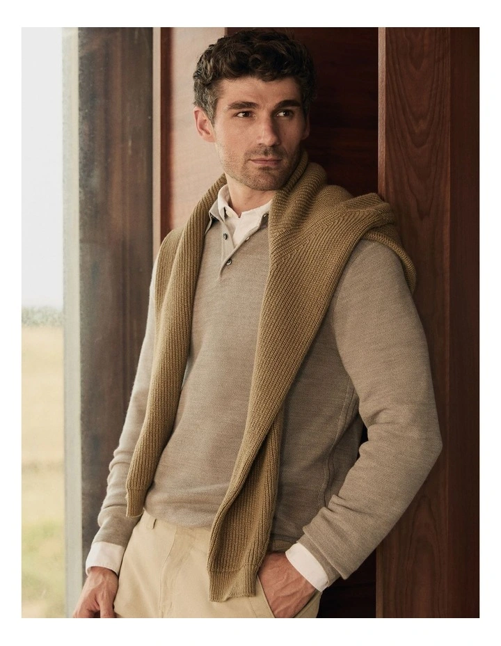 Australian Merino Wool Textured Polo Knit in Fog image 2