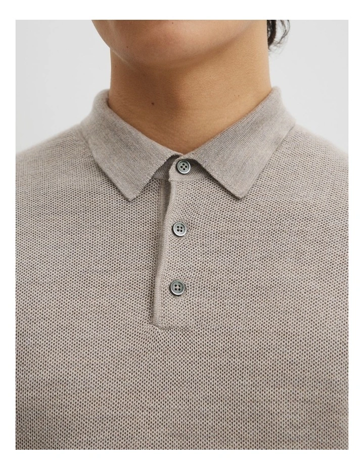 Australian Merino Wool Textured Polo Knit in Fog image 3