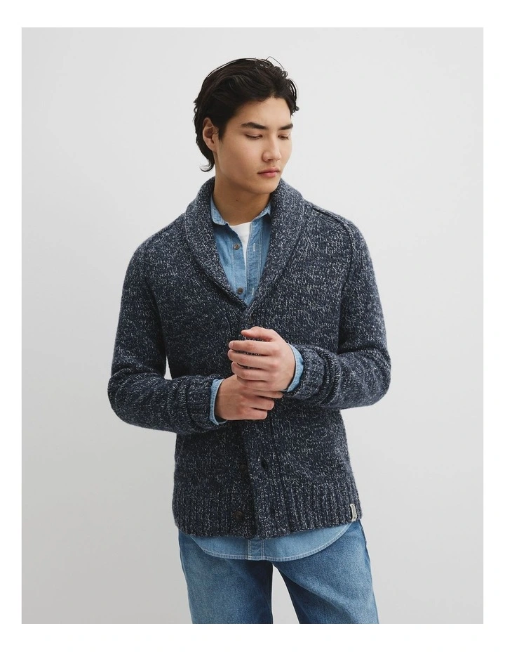 Workwear Merino Wool Blend Shawl Cardigan in Navy image 1