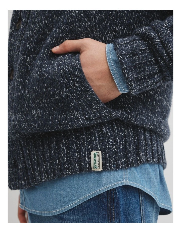 Workwear Merino Wool Blend Shawl Cardigan in Navy image 2