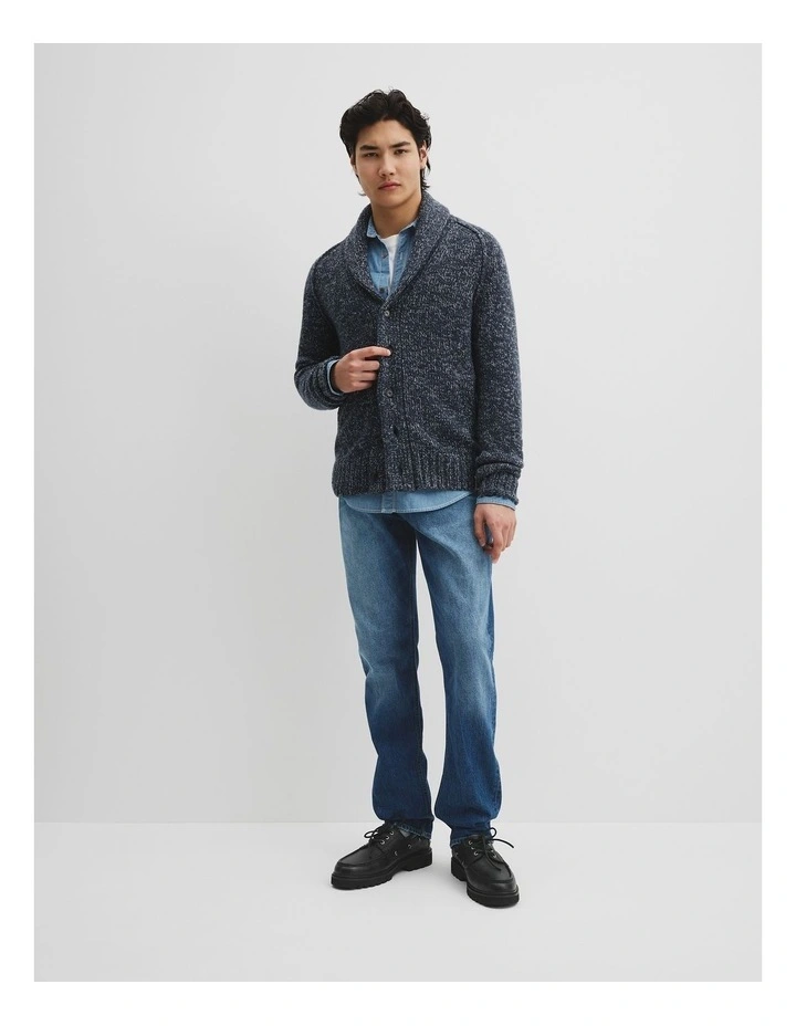 Workwear Merino Wool Blend Shawl Cardigan in Navy image 3