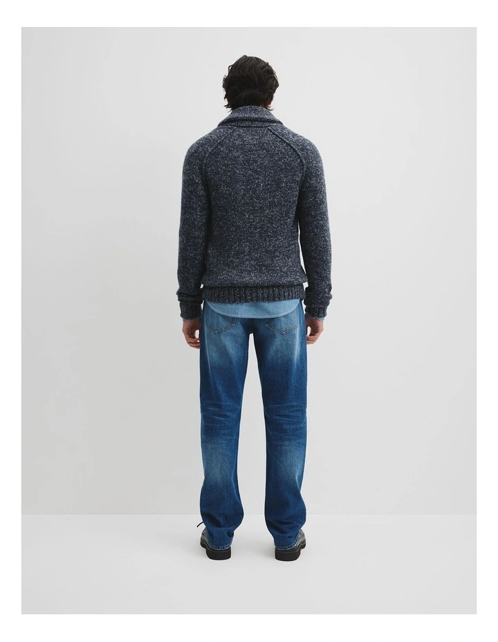 Workwear Merino Wool Blend Shawl Cardigan in Navy image 4