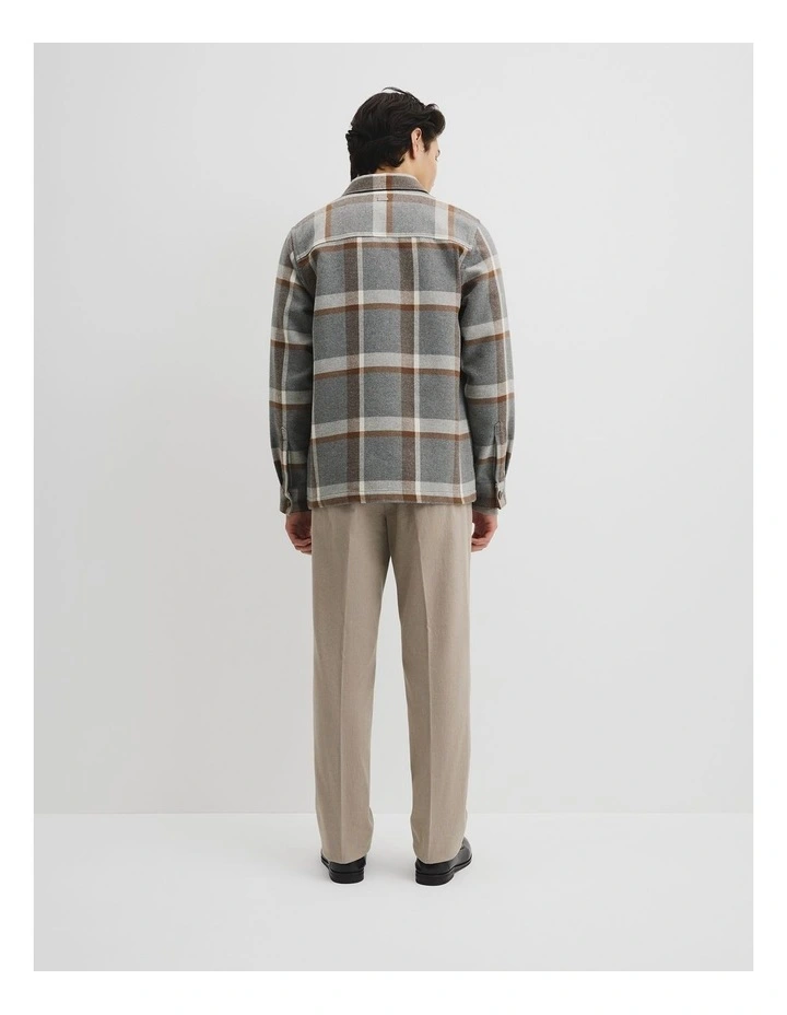 Regular Fit Cotton Blend Check Overshirt in Grey Check image 4