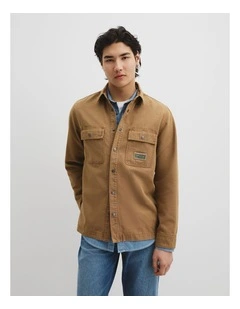Workwear Garment Dyed Canvas Overshirt in Tan