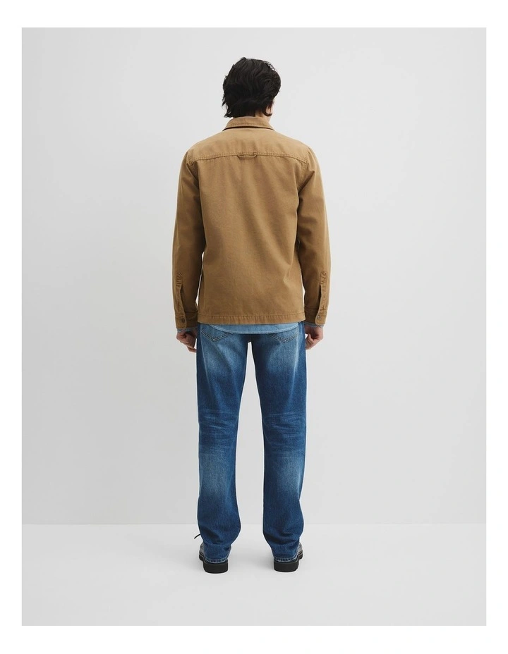 Workwear Garment Dyed Canvas Overshirt in Tan image 5