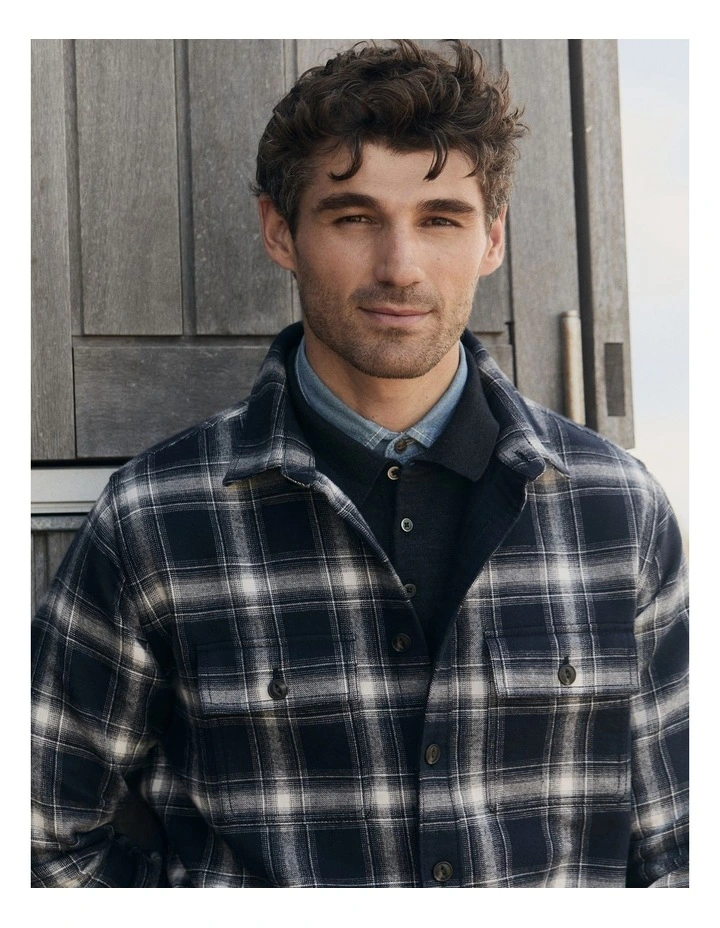 Workwear Check Overshirt in Navy image 2
