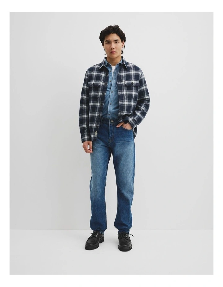 Workwear Check Overshirt in Navy image 4
