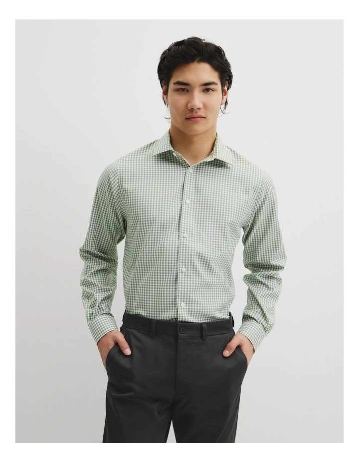 Regular Fit Gingham Travel Shirt in Eucalyptus image 1