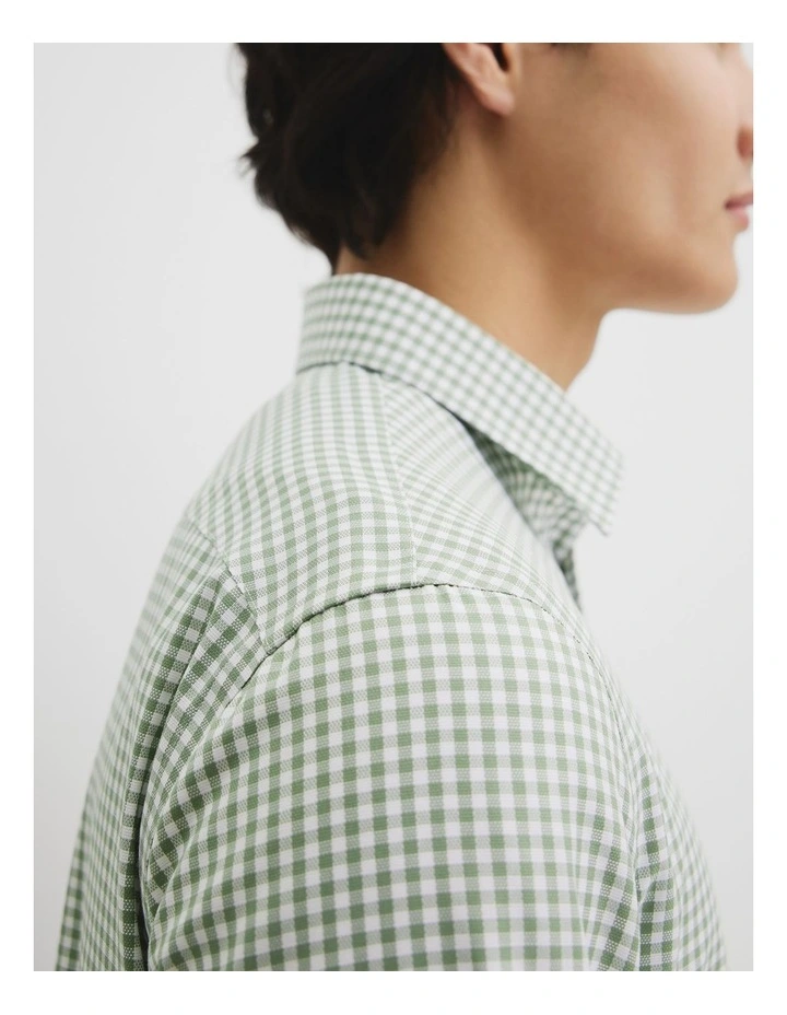 Slim Fit Gingham Travel Shirt in Eucalyptus image 3