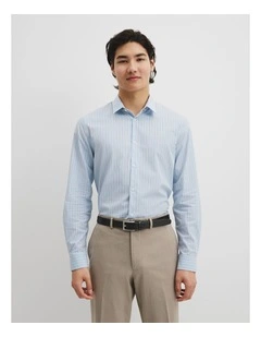 Slim Fit Cotton Stretch Stripe Shirt in Light Blue