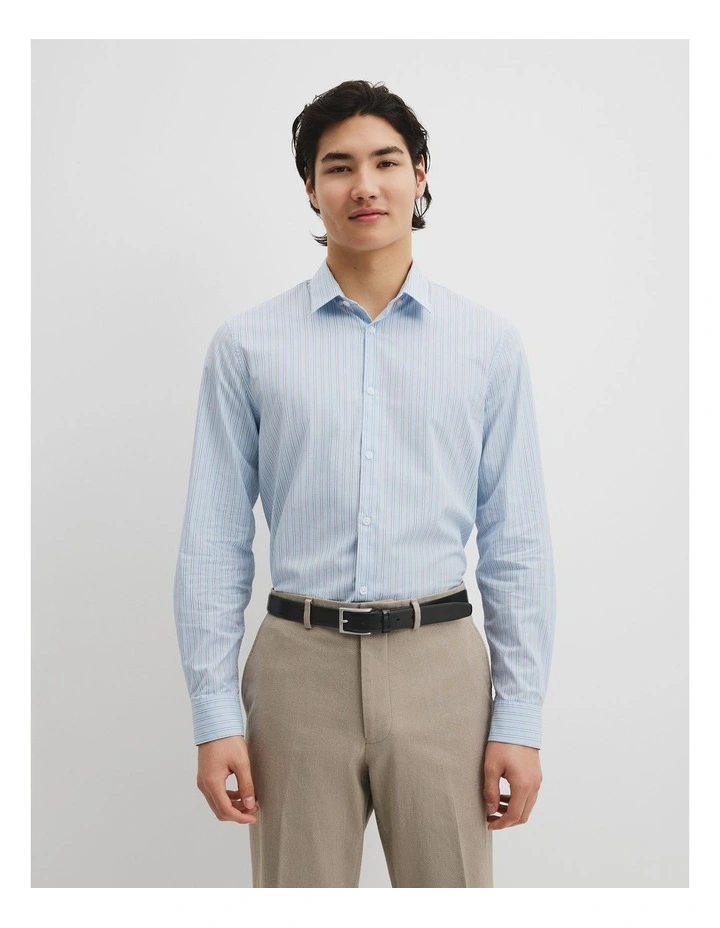 Slim Fit Cotton Stretch Stripe Shirt in Light Blue image 1