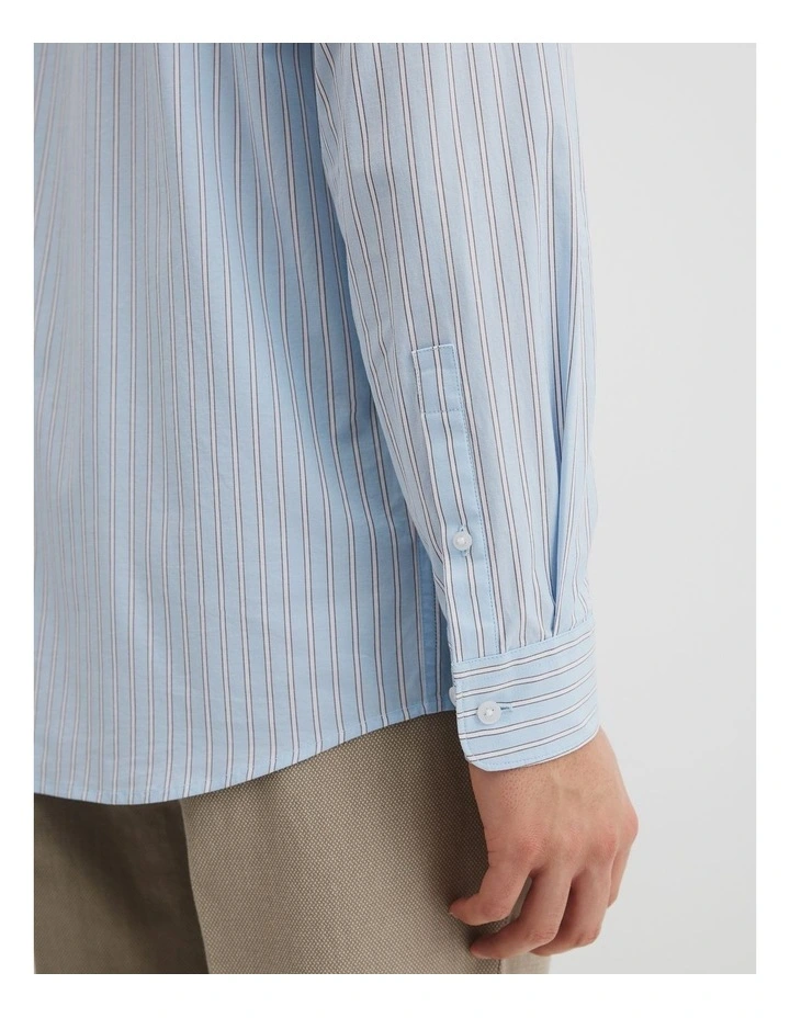 Slim Fit Cotton Stretch Stripe Shirt in Light Blue image 2