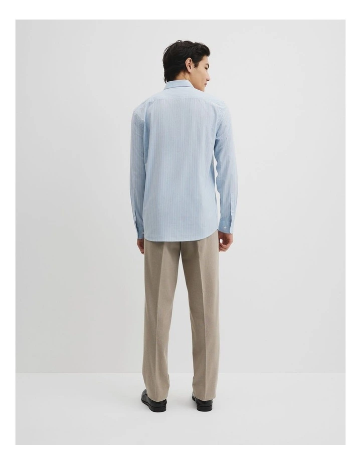Slim Fit Cotton Stretch Stripe Shirt in Light Blue image 4