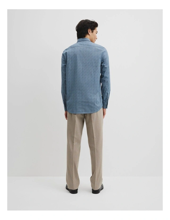 Slim Fit Cotton Leaf Print Shirt in Blue image 4