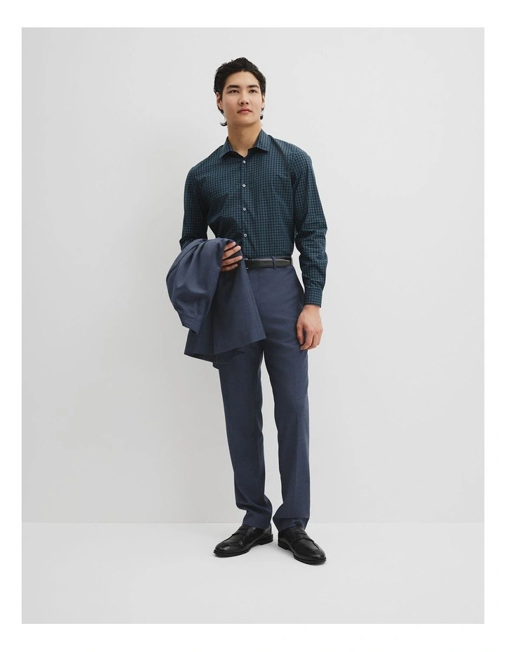 Slim Fit Cotton Check Shirt in Navy Multi image 3