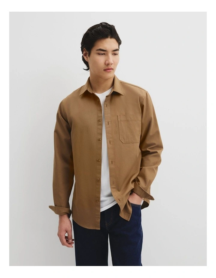 Regular Fit Cotton Waffle Shirt in Clove image 1