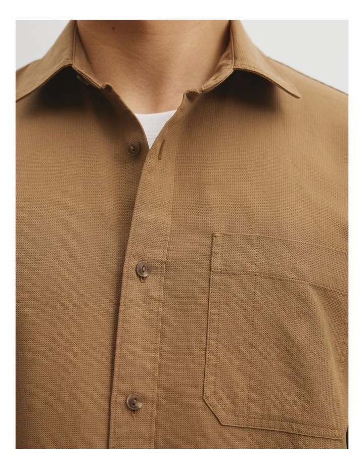 Regular Fit Cotton Waffle Shirt in Clove image 3