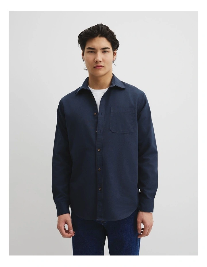 Regular Fit Cotton Waffle Shirt in Midnight Navy image 1