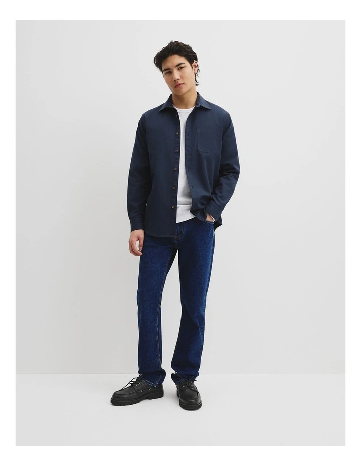 Regular Fit Cotton Waffle Shirt in Midnight Navy image 2