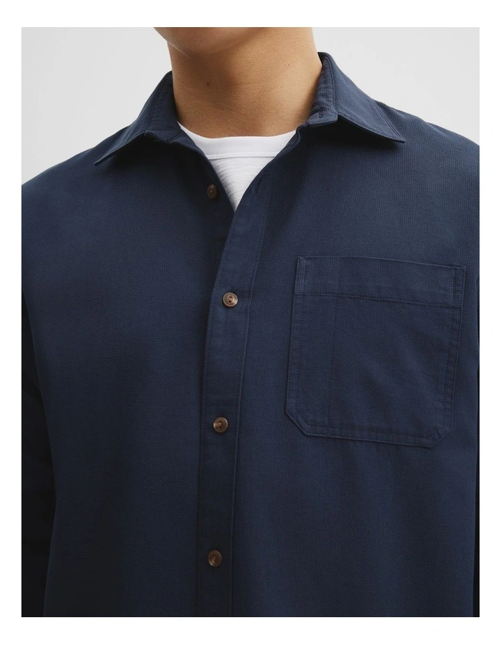 Regular Fit Cotton Waffle Shirt in Midnight Navy image 3