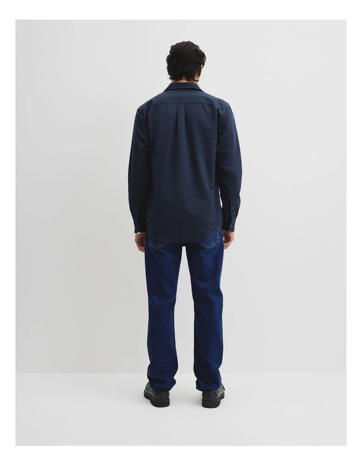Regular Fit Cotton Waffle Shirt in Midnight Navy image 4