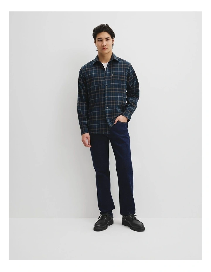 Regular Fit Brushed Check Shirt in Navy Multi image 2