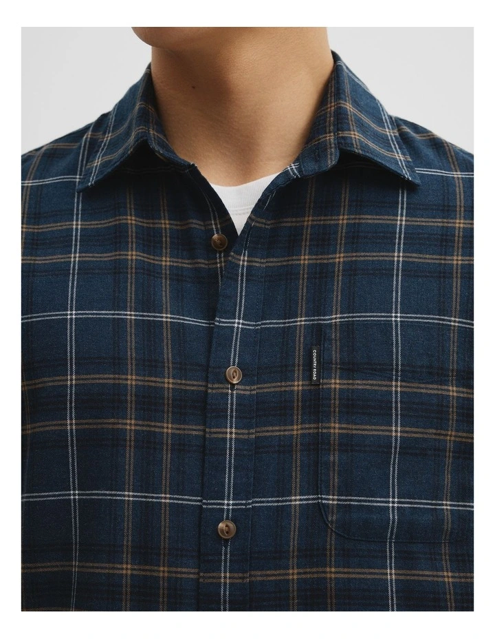 Regular Fit Brushed Check Shirt in Navy Multi image 3