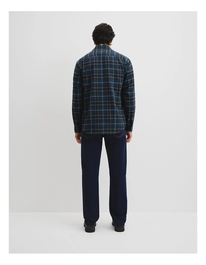 Regular Fit Brushed Check Shirt in Navy Multi image 4