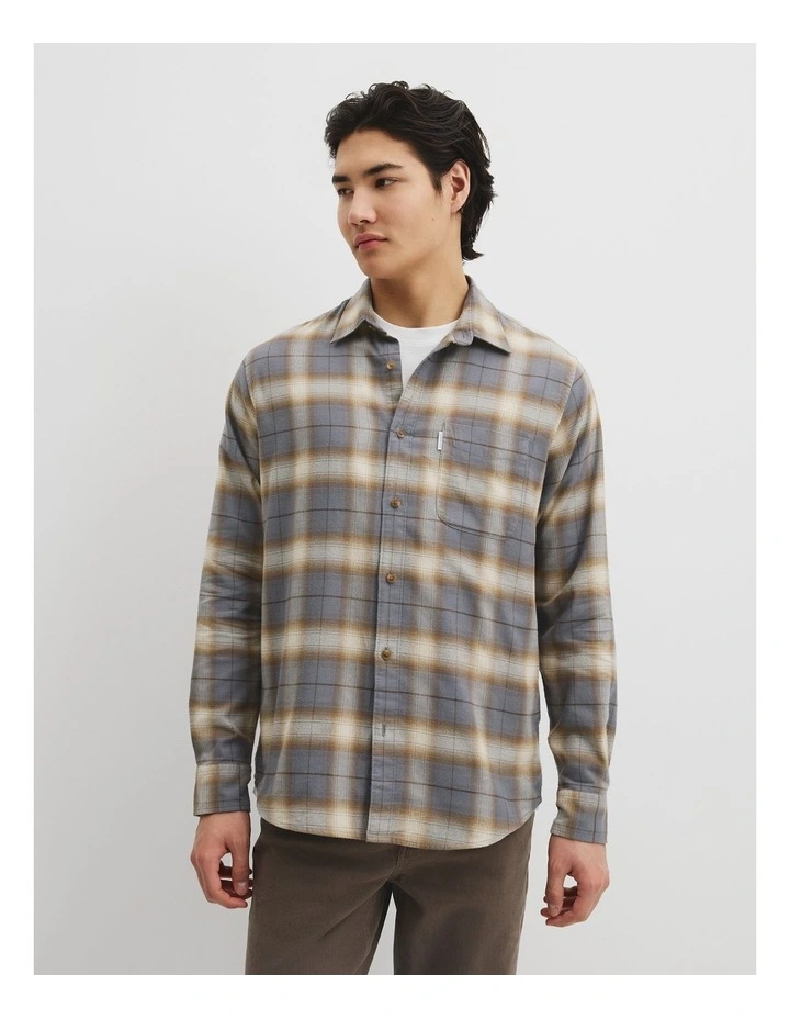 Regular Fit Brushed Check Shirt in Walnut image 1