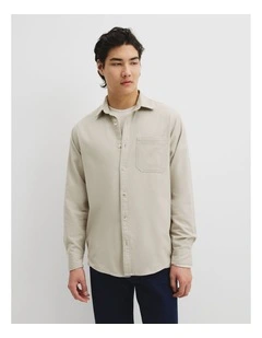 Regular Fit Brushed Cotton Shirt in Barley