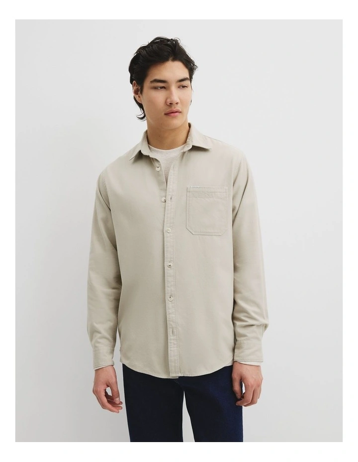 Regular Fit Brushed Cotton Shirt in Barley image 1