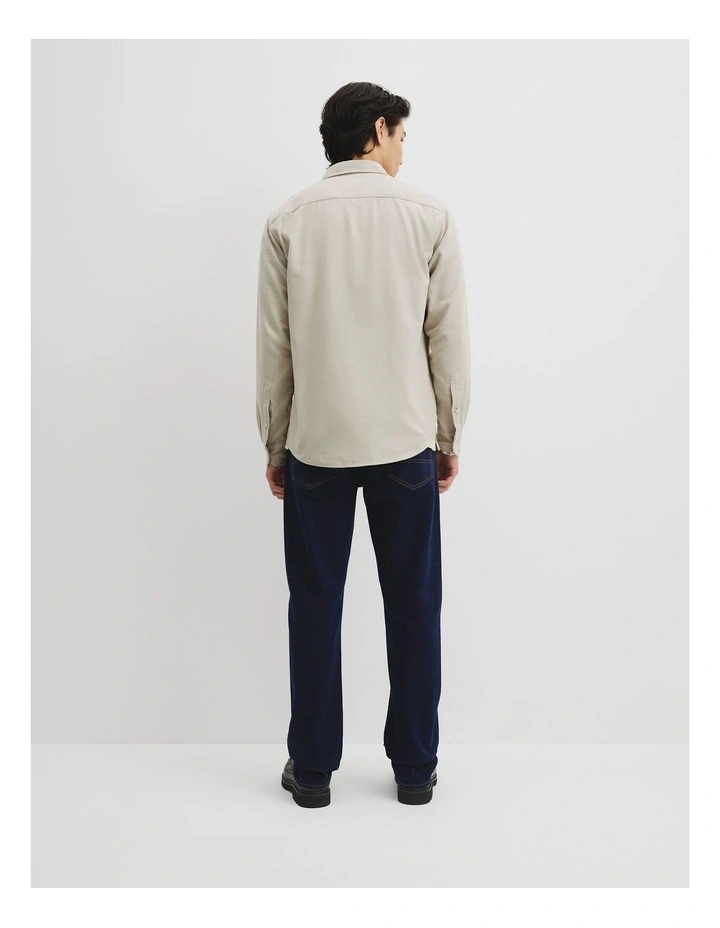 Regular Fit Brushed Cotton Shirt in Barley image 4