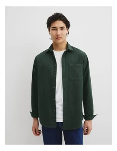 Regular Fit Brushed Cotton Shirt in Pine Melange