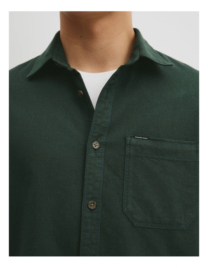 Regular Fit Brushed Cotton Shirt in Pine Melange image 3
