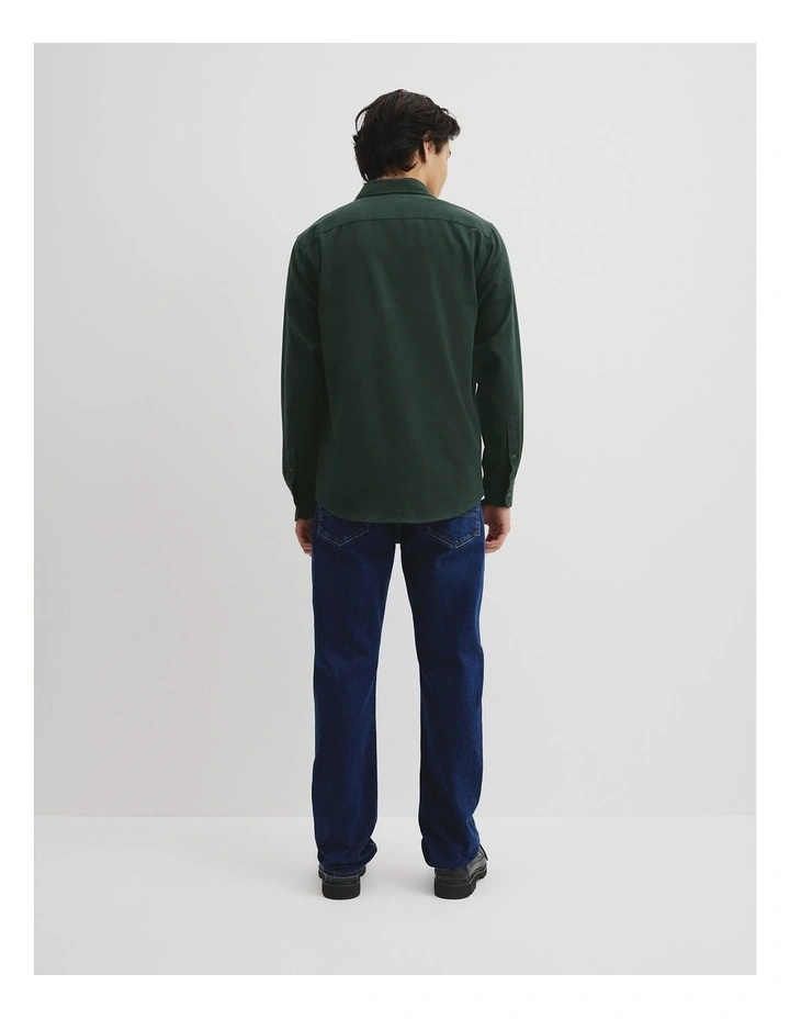 Regular Fit Brushed Cotton Shirt in Pine Melange image 4