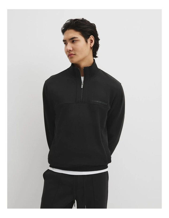 Australian Cotton Modern Logo Half Zip Sweat in Black image 1