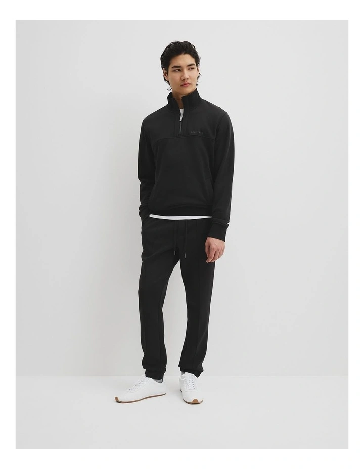 Australian Cotton Modern Logo Half Zip Sweat in Black image 2