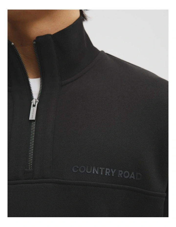 Australian Cotton Modern Logo Half Zip Sweat in Black image 3