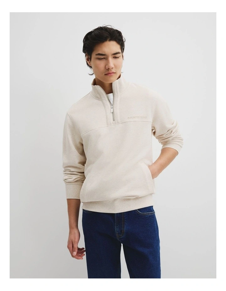 Australian Cotton Modern Logo Half Zip Sweat in Cloud Marle image 1