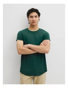Australian Cotton Longline Garment Dye T-shirt in Pine