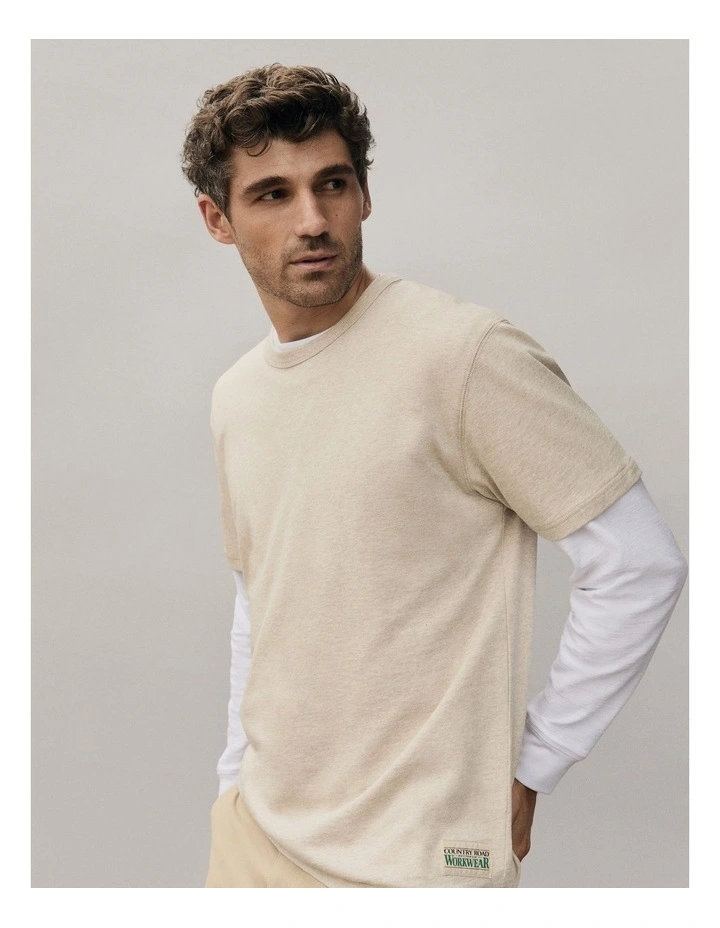Workwear Australian Cotton T-shirt in Oatmeal Marle image 2