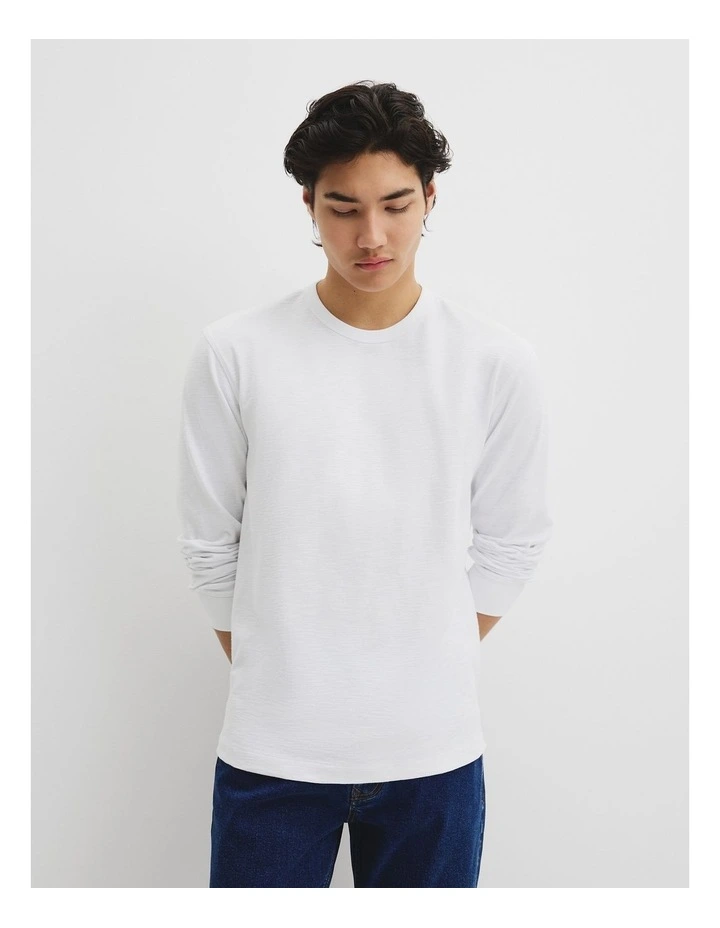 Long Sleeve Slub T-shirt in White image 1