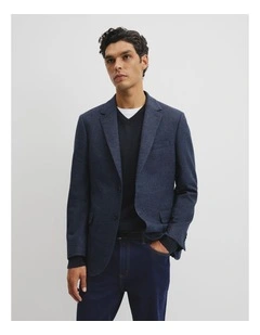 Regular Fit Wool Blend Texture Jacket in Navy