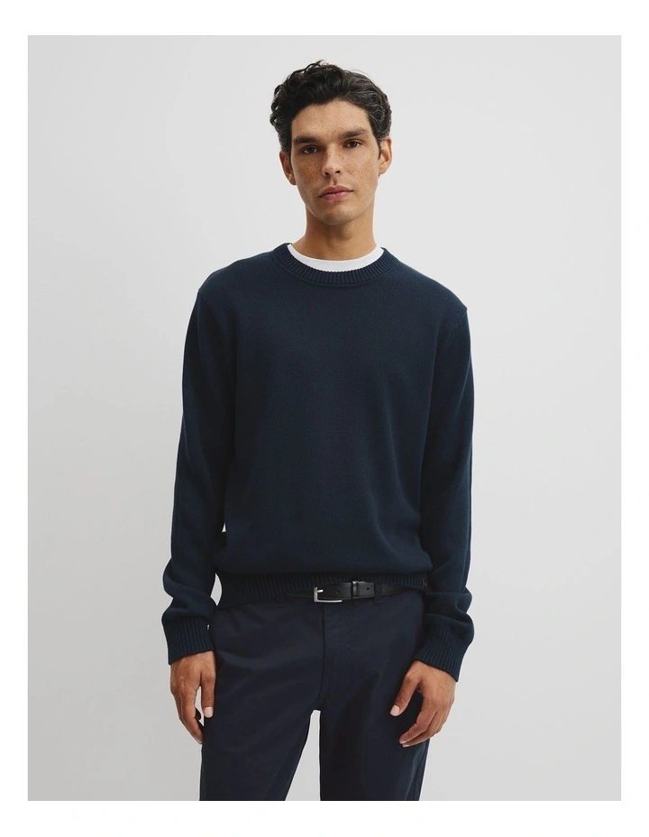 Australian Good Earth Cotton Crew Neck Knit in Navy image 1