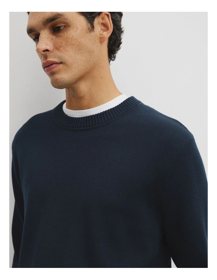 Australian Good Earth Cotton Crew Neck Knit in Navy image 2