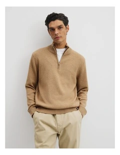 Australian Good Earth Cotton Half Zip Knit in Bark