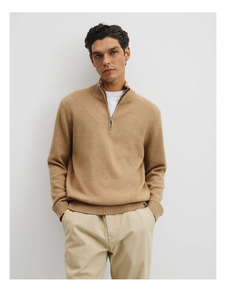 Australian Good Earth Cotton Half Zip Knit in Bark image 1