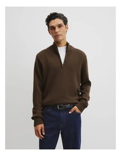 Australian Good Earth Cotton Half Zip Knit in Mahogany