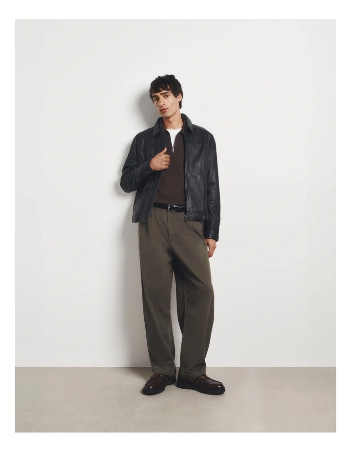 Pleated Wide Leg Chino in Khaki Green image 2