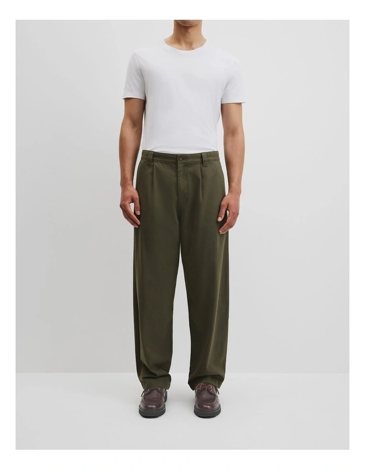 Pleated Wide Leg Chino in Khaki Green image 3